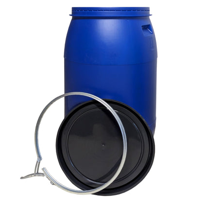 plasteo Weithalsfass 220 Liter mit Spannring - Lebensmittelecht Blau