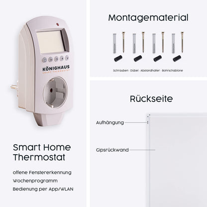 Könighaus Infrarot Wandheizung 600W - Smart Thermostat