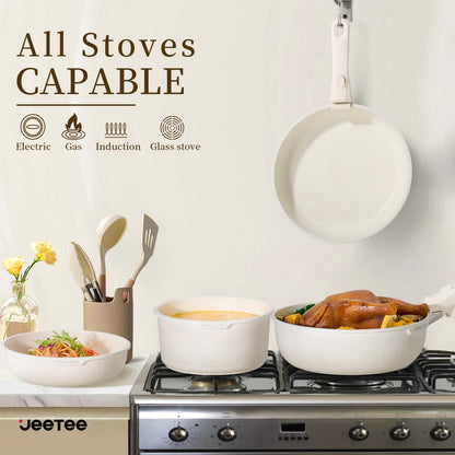JEETEE Topf- & Pfannenset abnehmbar 17-tlg. Induktion Beige