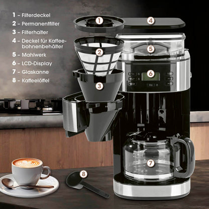 Barista Filterkaffeemaschine Mahlwerk 10 Tassen - Edelstahl