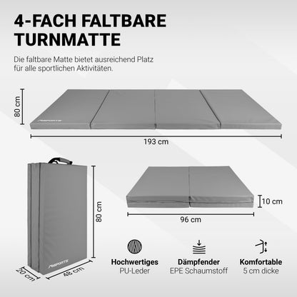MSPORTS Premium Weichboden Turnmatte klappbar Grau 190x80x5 cm