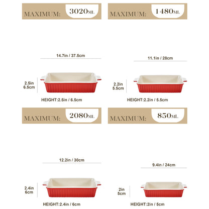 MALACASA Bake.Bake Auflaufform-Set 4-teilig Keramik Rot