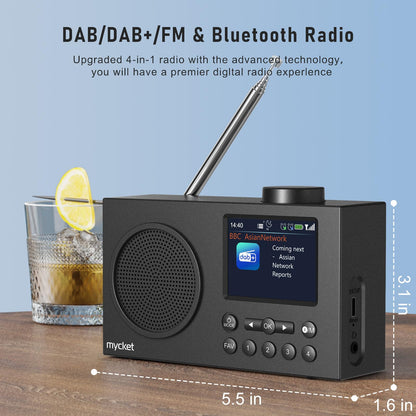 Mycket Tragbares DAB+/UKW Radio mit Bluetooth 5.0 und Farbdisplay