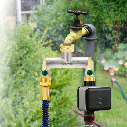 iBamso 4-Wege-Wasserverteiler 3/4 Zoll Messing mit Absperrventilen