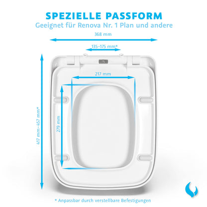Bullseat WC Sitz eckig für Keramag Renova Nr. 1 Plan - Weiss Softclose