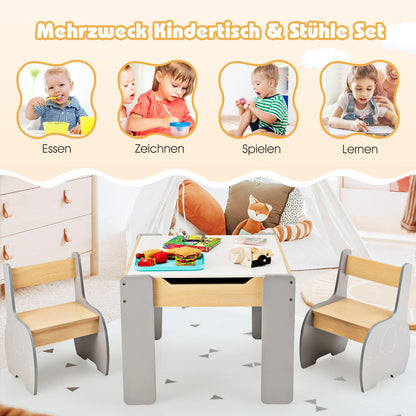 COSTWAY Kindertisch mit 2 Stühlen Kindersitzgruppe - Grau