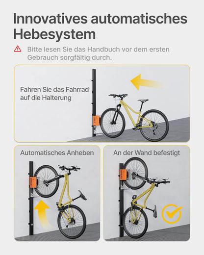 monTEK Vertikaler Fahrradlift – Wandhalterung bis 32 kg für E-Bikes