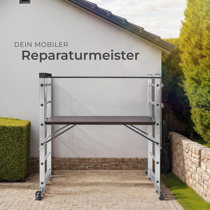 TecTake Alu Rollgerüst Mehrzweckleiter 4 in 1 - Silber