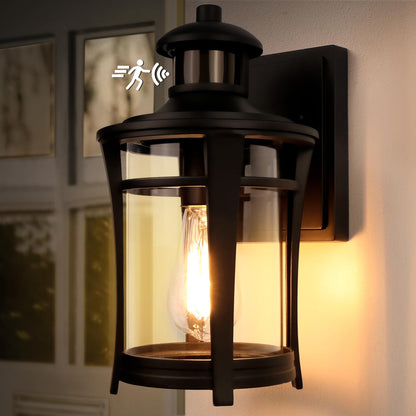 Lamomo LED Aussenlampe mit Bewegungsmelder. Schwarzes, robustes Gehäuse. Erleuchtet Wege/Eingänge automatisch in 3 Modi, wasserdicht.