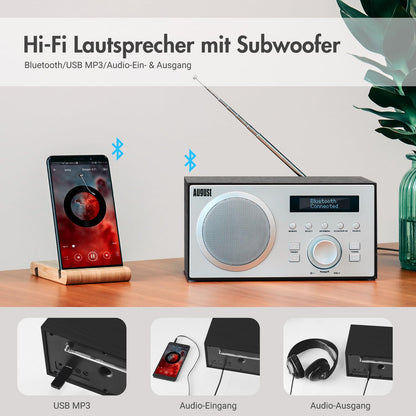 August MB420 DAB+/FM Küchenradio Bluetooth Holzgehäuse