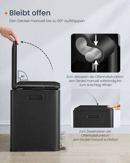 SONGMICS HOME LTB740B02V1 Mülltrennsystem 3x15L - Tintenschwarz