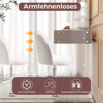 Eufurnibi Schminktisch Stuhl Teddy Weiss, höhenverstellbar, drehbar