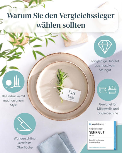 Pure Living Rustic Steingut Geschirrset - 12 Pers. 48 tlg. Beige