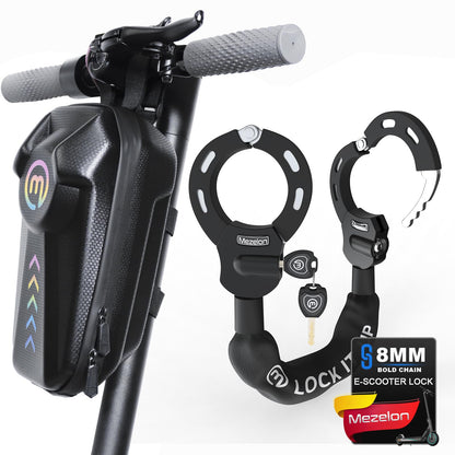 Mezelon E-Scooter Schloss mit Tasche, 8 mm Kette Handschellenschloss – Stahlkette mit Silikonüberzug und EVA-Tasche