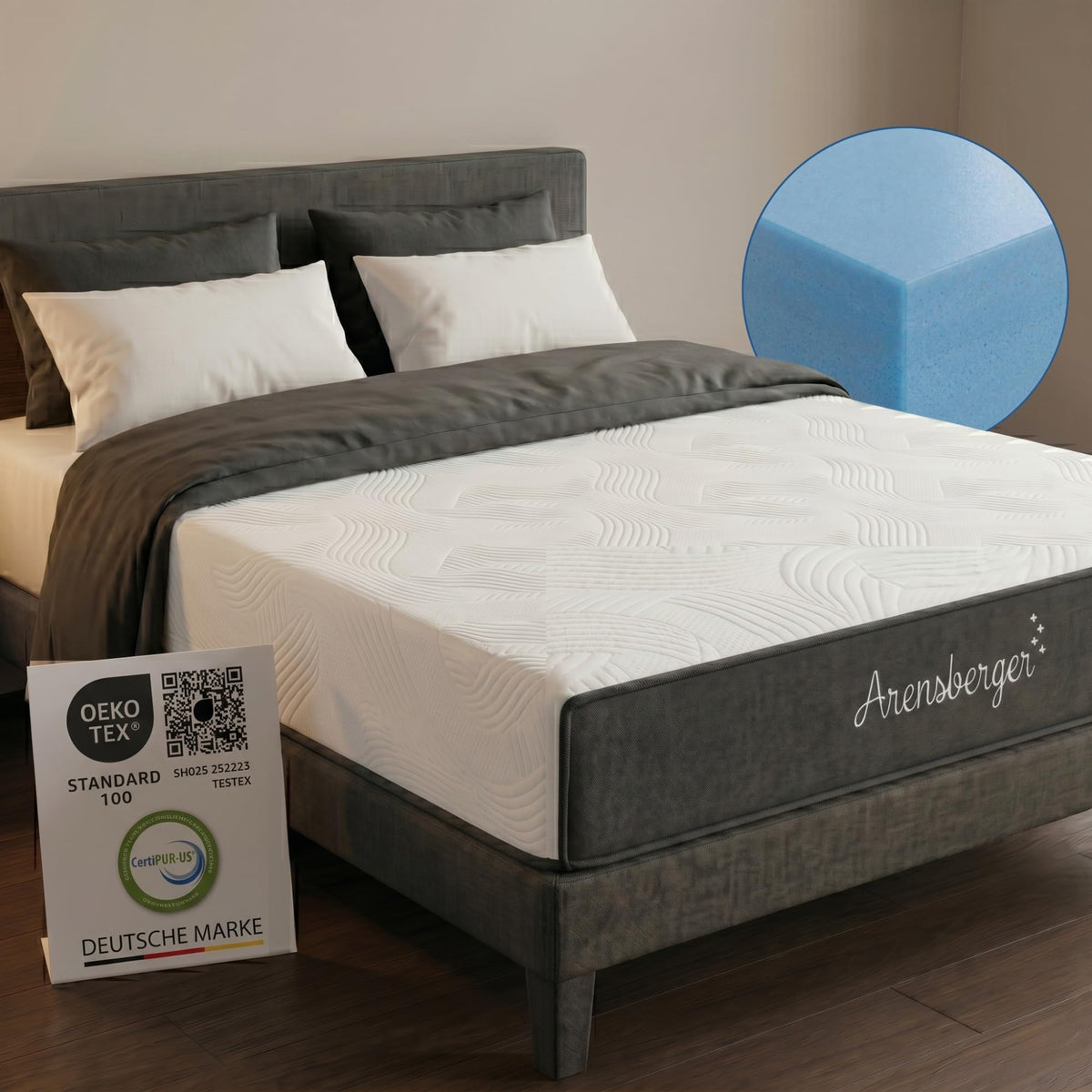 Arensberger Kindermatratze 90x200 cm, Gelschaum H3, waschbarer Bezug – 13 cm hoch, für 5 bis 16 Jahre