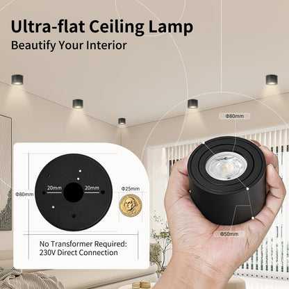 GeyouLux LED Aufbauspot dimmbar, 3CCT Deckenspot schwarz, 4 Stück