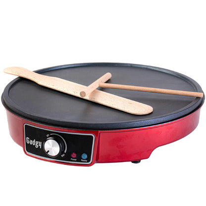 Gadgy Crêpes Maker elektrisch mit 30 cm Antihaftplatte, Teigverteiler und Holz-Wender