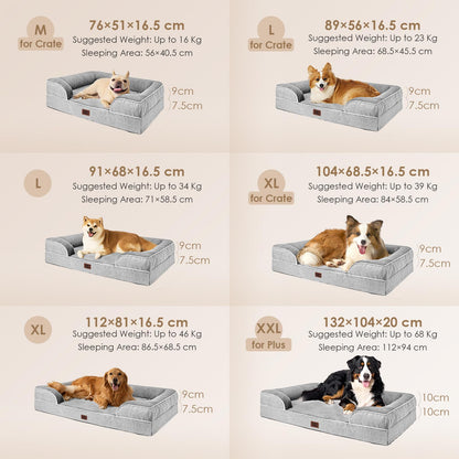 EHEYCIGA Orthopädisches Hundebett Memory Foam waschbar 91x68cm Grau