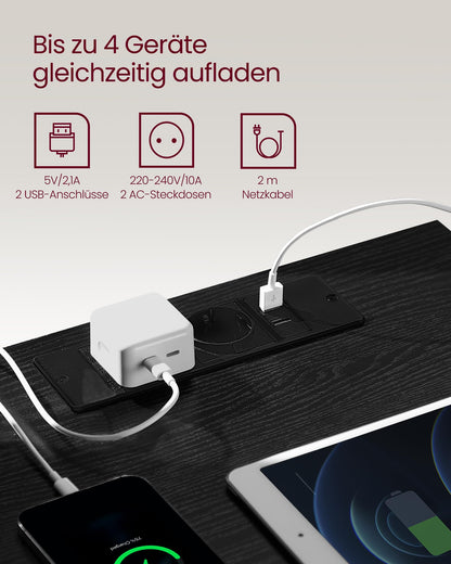 VASAGLE Kailyn Nachttisch 2er Set - Steckdosen, Schwarz LET831B56
