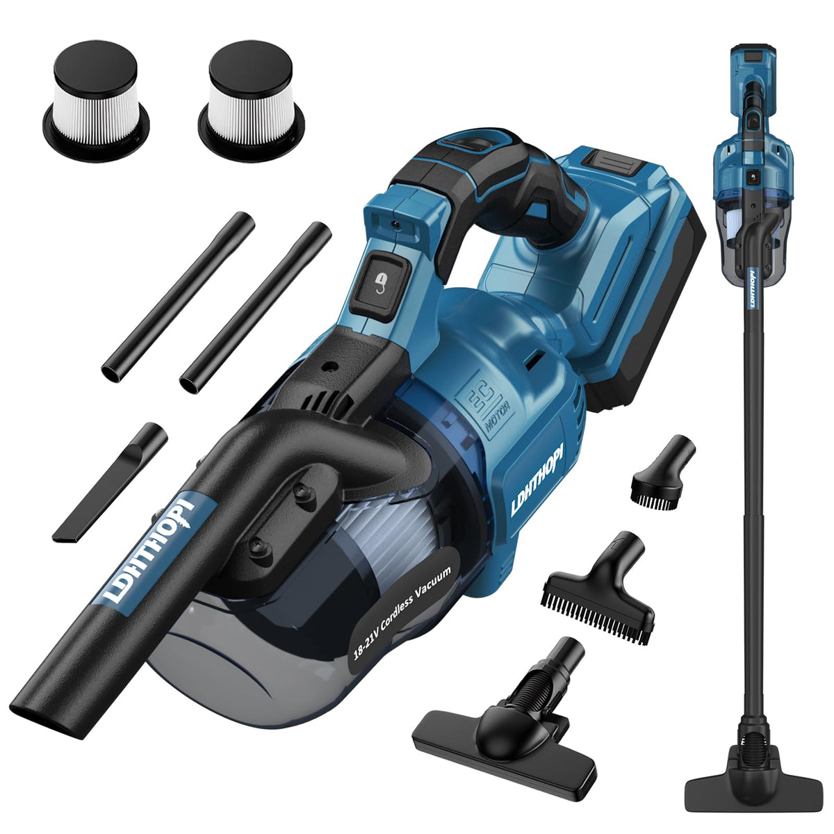 LDHTHOPI Akku-Staubsauger für Makita 18V, 20000 Pa, ohne Akku, Blau – Handstaubsauger mit LED-Licht und Bodendüse