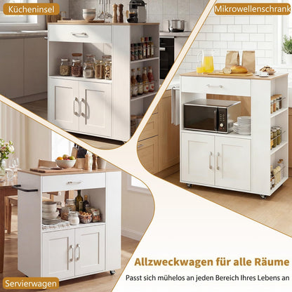 GIANTEX Küchenwagen mit Rollen, Servierwagen mit Arbeitsplatte, weiss