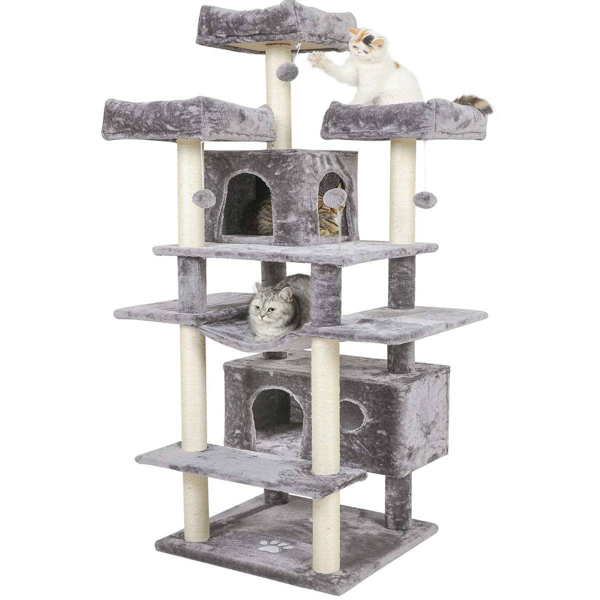 MSmask Kratzbaum gross XXL für grosse Katzen - Hellgrau. Hellgrauer Turm mit Sisalsäulen für Klettern, Kratzen, Ruhen.