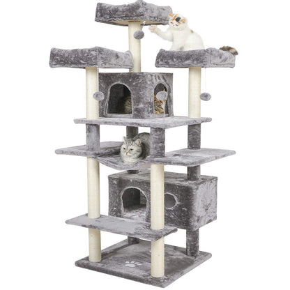 MSmask Kratzbaum gross XXL für grosse Katzen - Hellgrau. Hellgrauer Turm mit Sisalsäulen für Klettern, Kratzen, Ruhen.