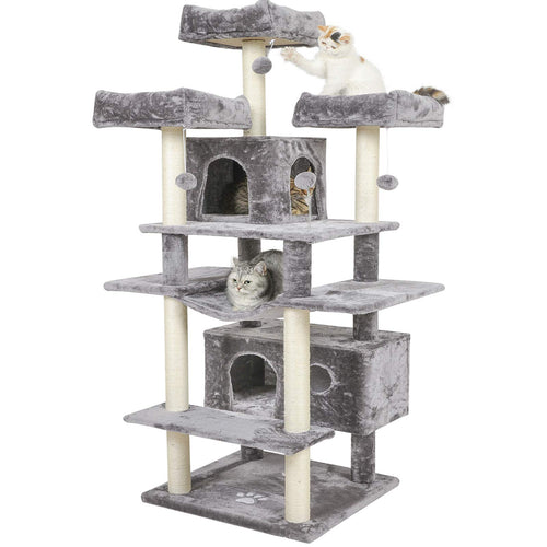 MSmask Kratzbaum gross XXL für grosse Katzen - Hellgrau. Hellgrauer Turm mit Sisalsäulen für Klettern, Kratzen, Ruhen.
