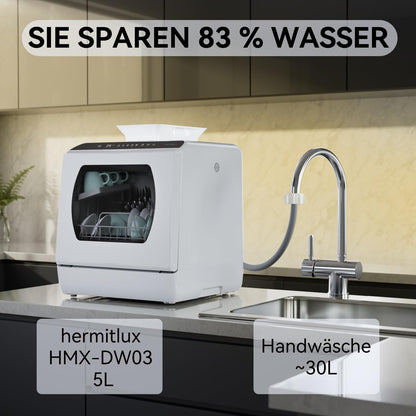 Hermitlux HMX-DW03 Mini Geschirrspüler, 5 l Wassertank, weiss
