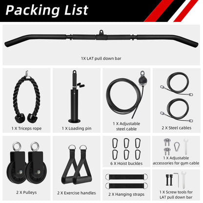 LFJ Kabelzug Latzug Trainingsgerät Home Gym – Set Latzugstange