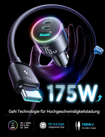JOYROOM 175W Auto Ladegerät USB C, 3-Port Zigarettenanzünder Adapter