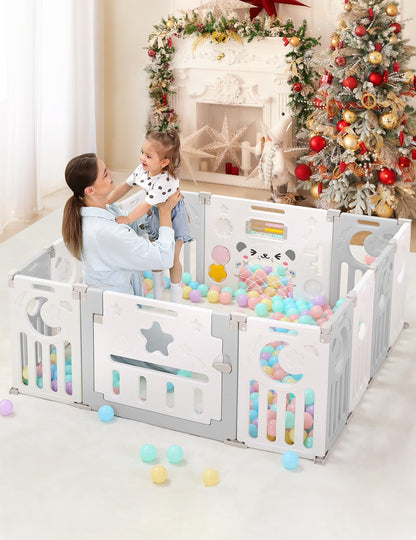 Dripex Laufstall Baby faltbar 150x150cm – Grau mit Spielboard