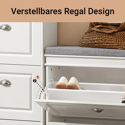 SoBuy FSR82-L-W schmale Schuhbank mit Sitzkissen Stauraum Weiss