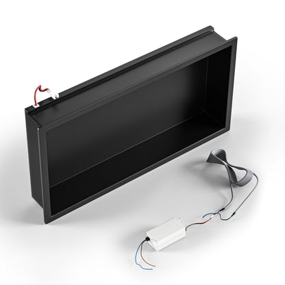 Bernkot Wandnische Dusche LED Edelstahl 60x30 cm Matt Schwarz