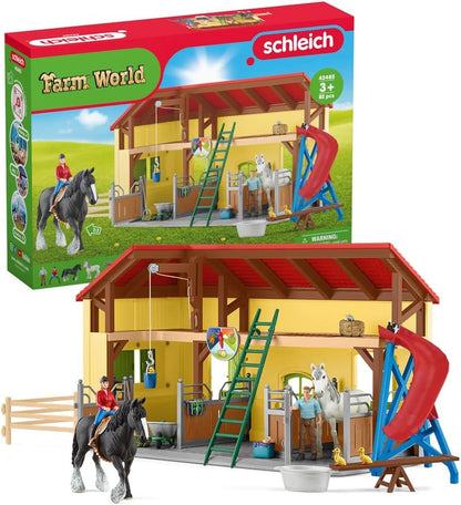 SCHLEICH Farm World Pferdestall 42485 – Spielset Bauernhof: Brauner Stall mit rotem Dach. Nachbildung zum Spielen mit Tierfiguren.