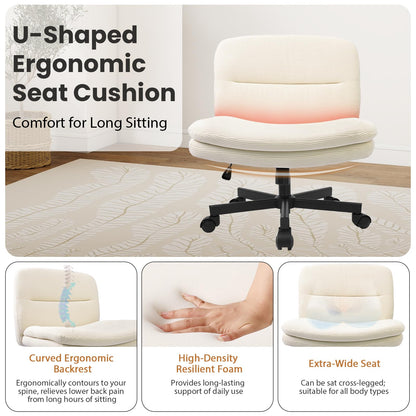 Durrafy Bürostuhl Ergonomisch ohne Armlehnen, Beige, höhenverstellbar