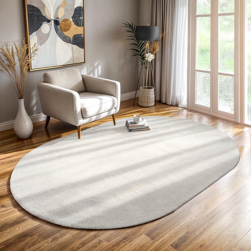 the carpet Relax Kurzflor-Teppich Felloptik, Creme, 140 x 200 cm, oval