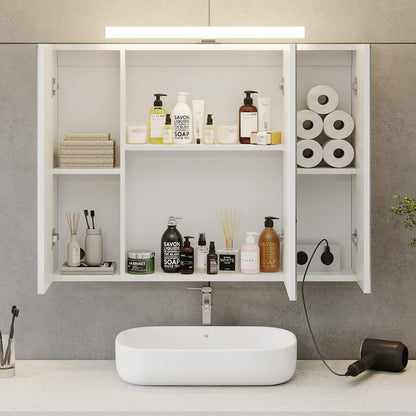 DICTAC Spiegelschrank Bad – LED Steckdose 3 Türen Weiss 70x60cm