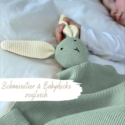 DIKOS SCHMUSE-Hase Babydecke & Kuscheltuch 2-in-1, Bio-Baumwolle, Mint