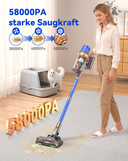 Huhuba H9 Akku-Staubsauger, 58000 Pa, 80 Min Laufzeit, Blau