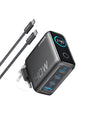 Anker 140W USB C Ladegerät – 4-Port GaN Netzteil, schwarzes Block-Netzteil. Lädt 4 Geräte wie Notebooks und Smartphones simultan.