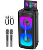 Gesnada K68 Karaoke-Anlage mit 2 Funkmikrofonen und Bluetooth, tragbar, mit LED-Beleuchtung
