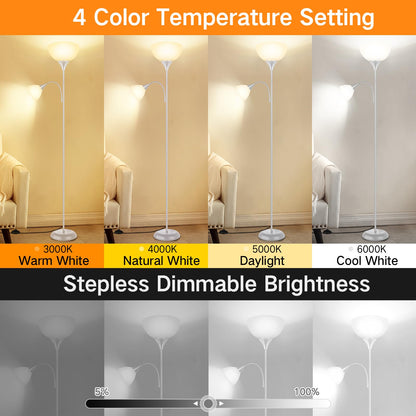OUTON Stehlampe Leselampe Deckenfluter LED Dimmbar – Silber Grau