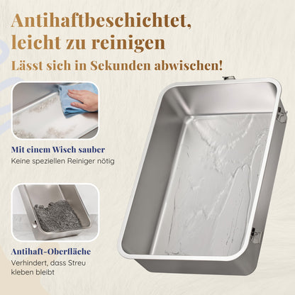 PRIORPET Katzenklo Edelstahl XXL mit hohem Rand, Schaufel und Matte