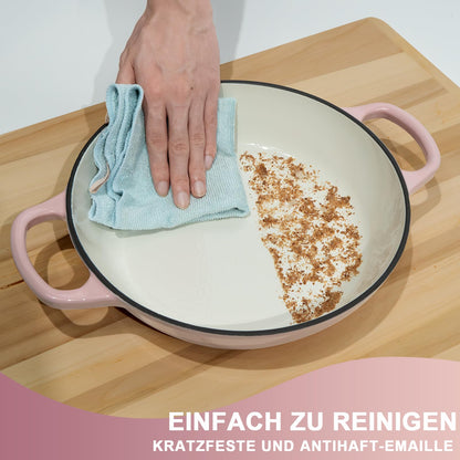 AHJ Dutch Oven Gusseisen Schmortopf 5,7 L mit Gärkorb, Rosa