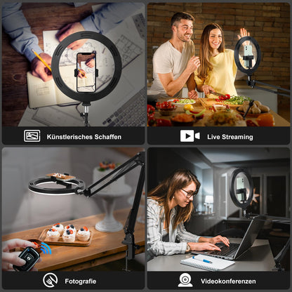 Evershop Ringlicht mit Stativ 10 Zoll, dimmbar, 3 Lichtfarben