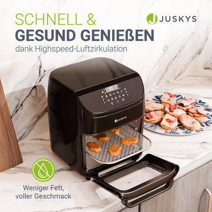 Juskys Heissluftfritteuse 12L Schwarz, Airfryer mit 10 Programmen