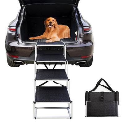 Bounabay Hundetreppe Auto - 4 Stufen Klappbar Aluminium. Silberne, klappbare 4-Stufen-Hundetreppe aus Aluminium für den einfachen Ein- und Ausstieg ins Auto.