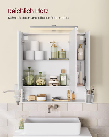VASAGLE BBK126W01 Spiegelschrank mit LED – wolkenweiss