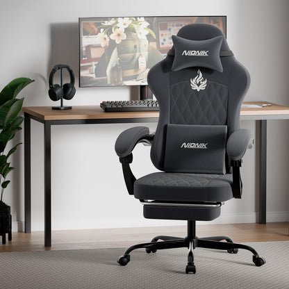 NIONIK Gaming Stuhl ergonomisch, höhenverstellbar, Grau